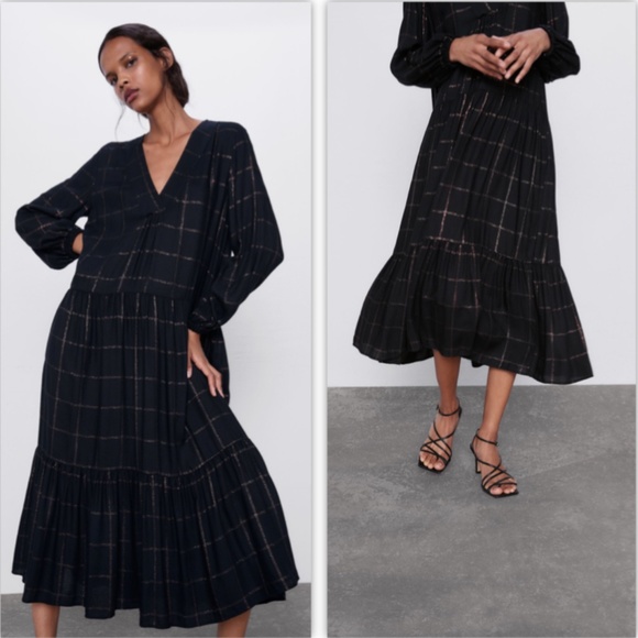 Zara Black Plaid Dress NWT - Picture 4 of 12